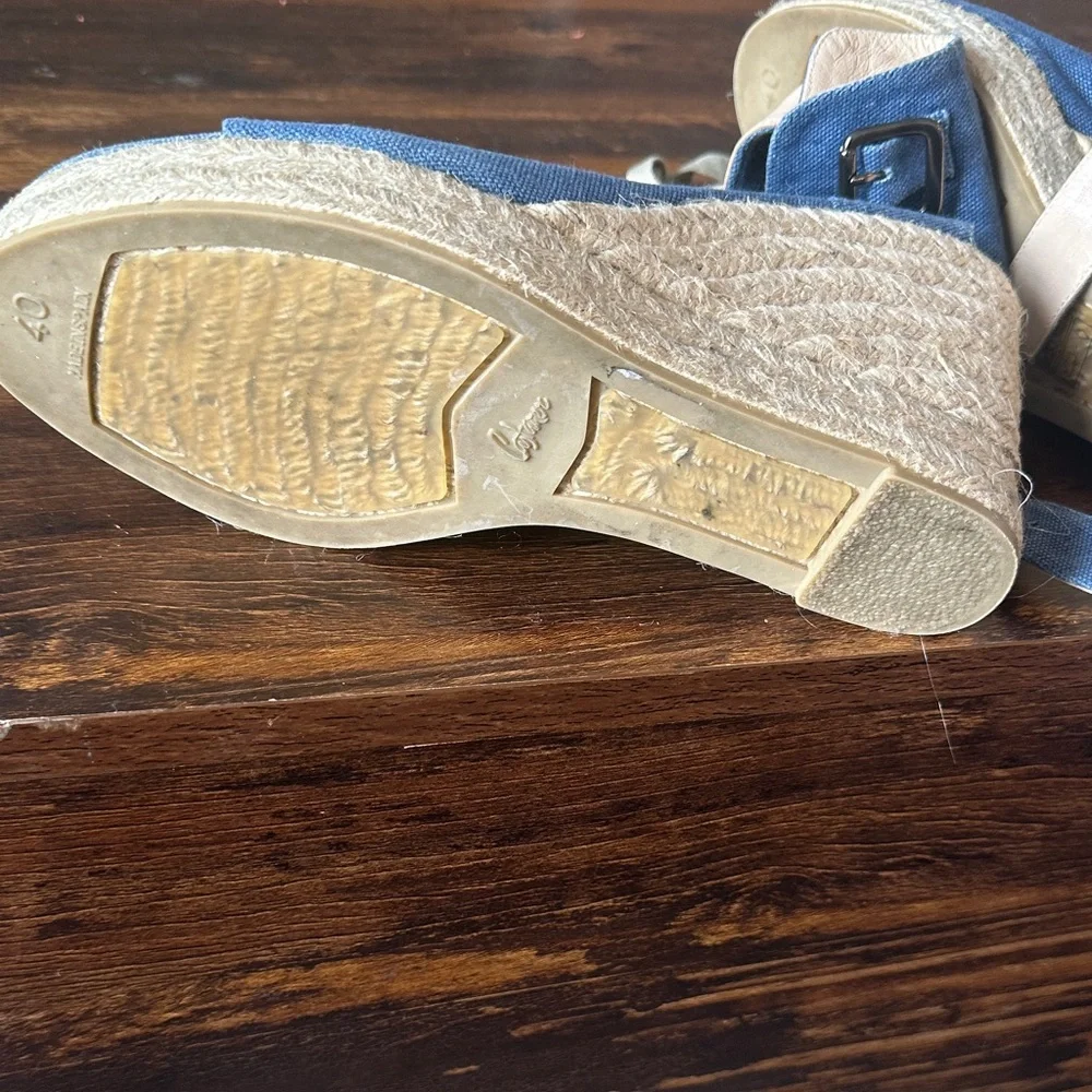 Castaner Blue Canvas Espadrille Wedge Sandals with Ankle Wrap